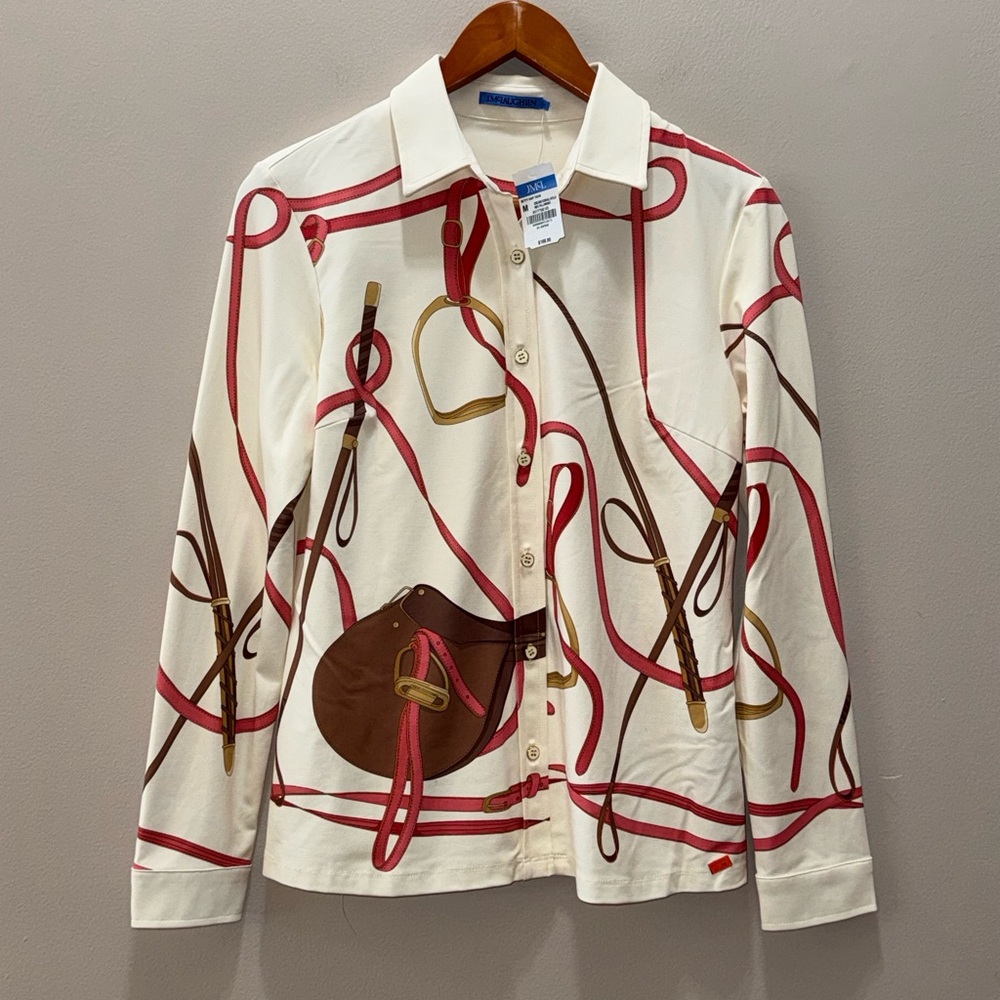 J. McLaughlin NEW Rope Equestrian Catalina Cloth long Sleeve Betty knit Shirt, M - Picture 6 of 9
